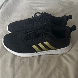Adidas Cloudfoam Black with Gold Stripes